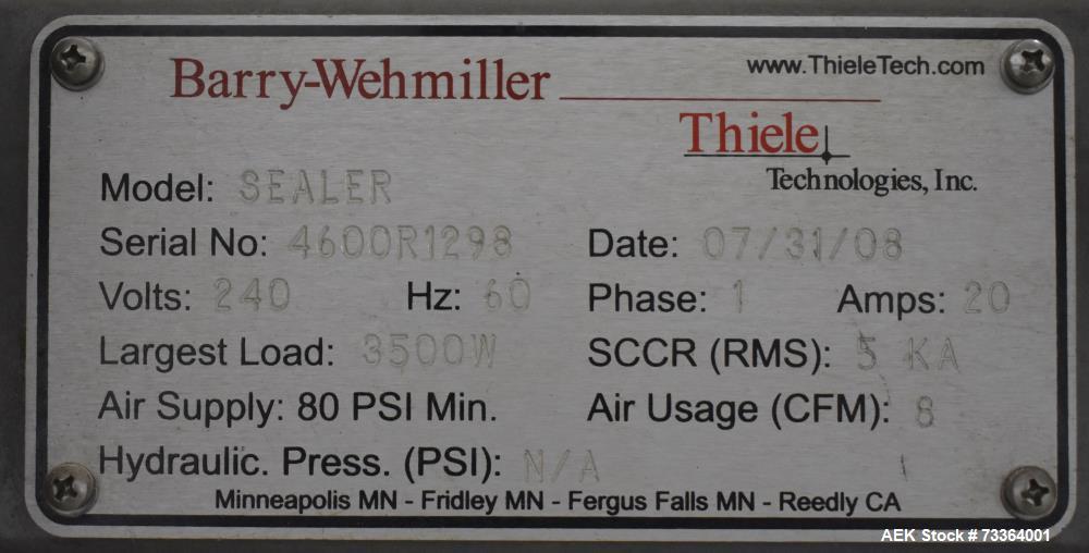 Used BW Systems (Thiele) Series 4600 Aero-Seal Bag Sealer/Closer – 70 FPM, PBOM